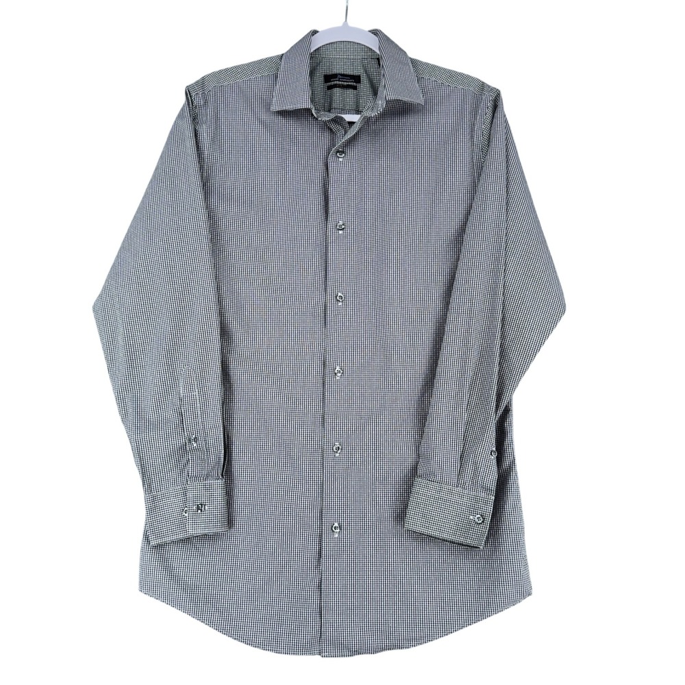 Marc Anthony Slim Fit Gingham Dress Shirt Men 15 1/2‎ 32 33 Black White